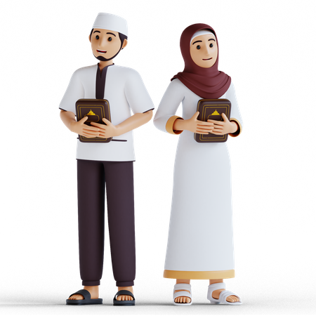 Muslim couple reading Quran in the holy month of Ramadan  3D Icon