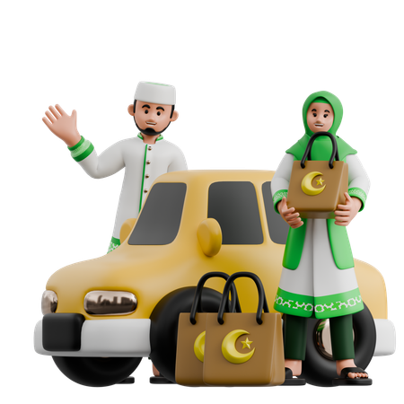 Muslim Couple Returning Home  3D Icon