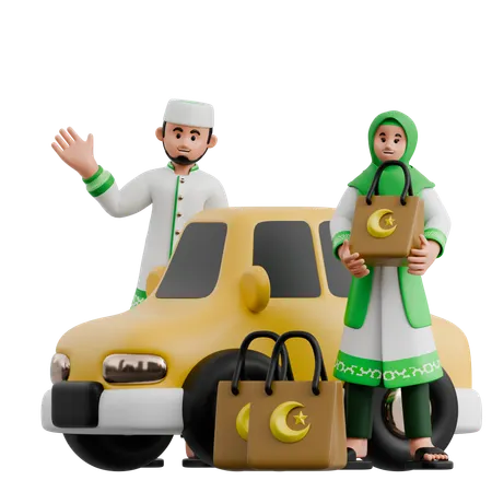 Muslim Couple Returning Home  3D Icon
