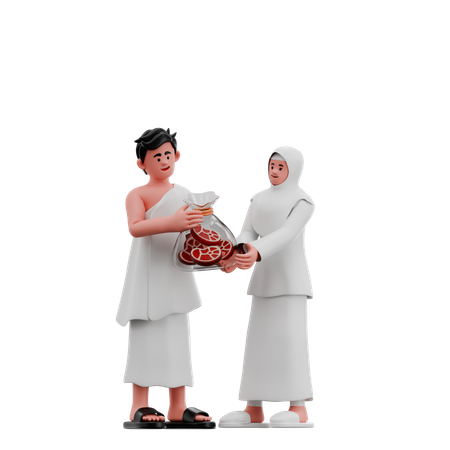 Muslim Couple Share Sacrificial Meat  3D Icon