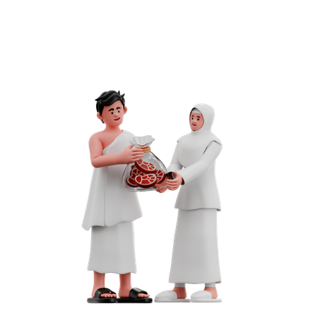 Muslim Couple Share Sacrificial Meat  3D Illustration