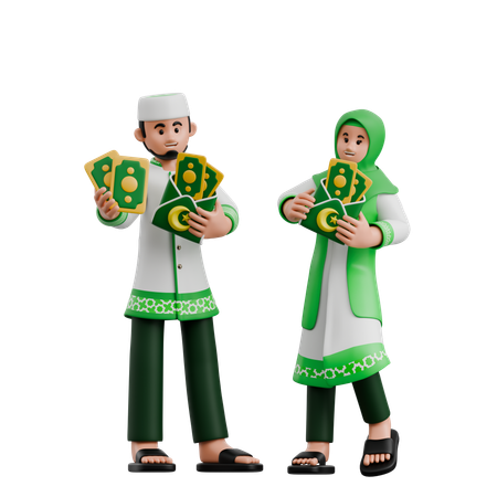 Muslim Couple Sharing Gifts  3D Icon