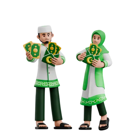 Muslim Couple Sharing Gifts  3D Icon