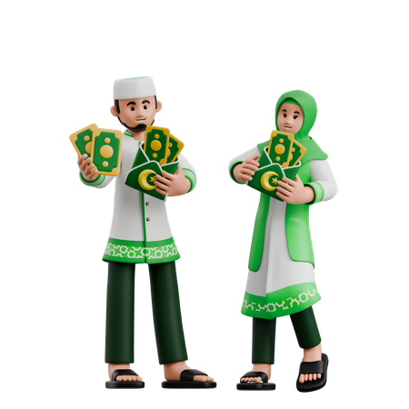Muslim Couple Sharing Gifts  3D Icon