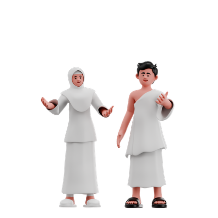 이흐람 옷을 입은 무슬림 커플  3D Icon