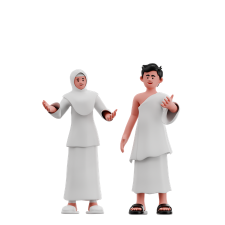 Muslim Couple Wearing Ihram Clothes  3D Illustration