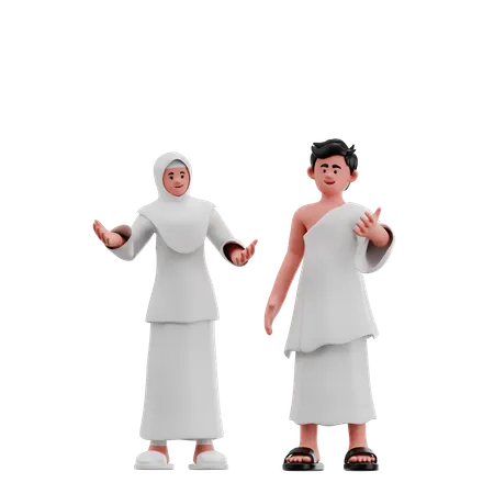 Muslim Couple Wearing Ihram Clothes  3D Illustration