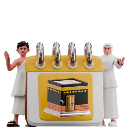 Muslim Couple With Hajj Calendar  3D Icon