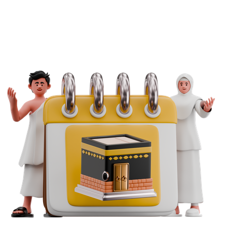 Muslim Couple With Hajj Calendar  3D Illustration