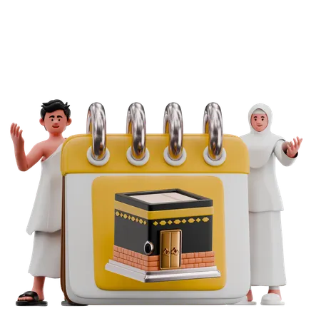 Muslim Couple With Hajj Calendar  3D Illustration