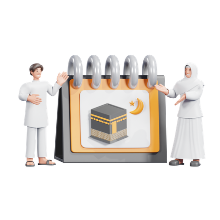 Muslim Couple With Hajj Calendar  3D Illustration