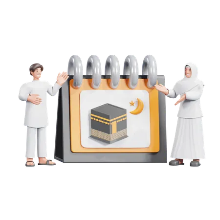 Muslim Couple With Hajj Calendar  3D Illustration