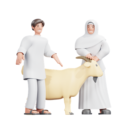 犠牲の動物を供えるイスラム教徒のカップル  3D Icon