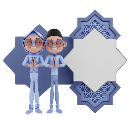 Muslim couple worshipping  3D Icon