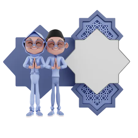 Muslim couple worshipping  3D Illustration