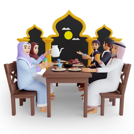 Muslim Family doing iftar party  3D Illustration