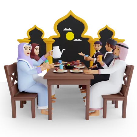 Muslim Family doing iftar party  3D Illustration