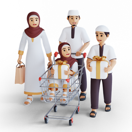 Muslim family doing shopping on Ramadan  3D Illustration