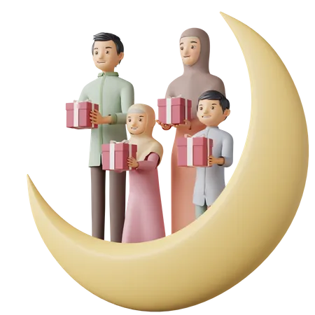 Muslim Family Giving Gifts To Others 3D Illustration