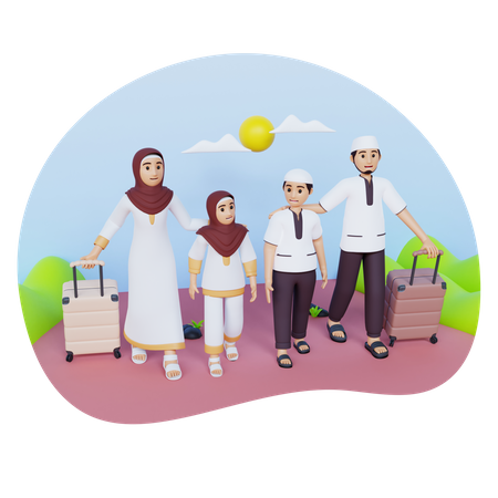 Muslim family going home  3D Illustration