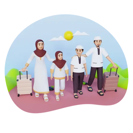 Muslim family going home  3D Illustration