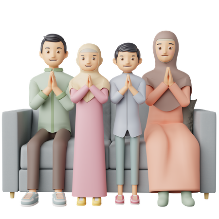 Muslim Family Greeting 3D Illustration