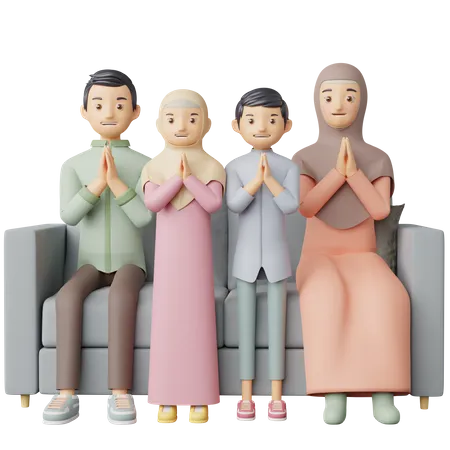Muslim Family Greeting  3D Illustration