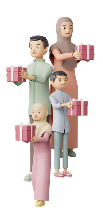Muslim Family holding gifts  3D Icon