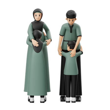 Muslim Family Hugging On Eid Day  3D Icon