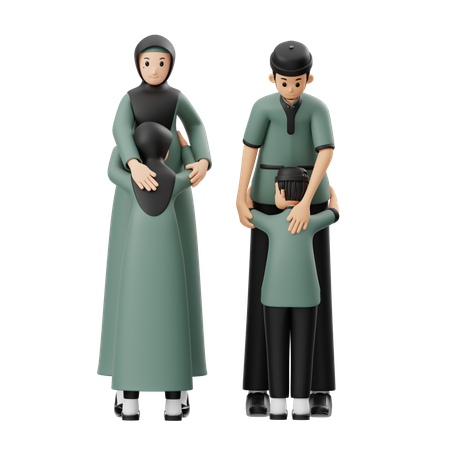 Muslim Family Hugging On Eid Day  3D Illustration