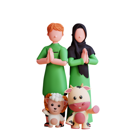 Muslim Family Praying  3D Illustration