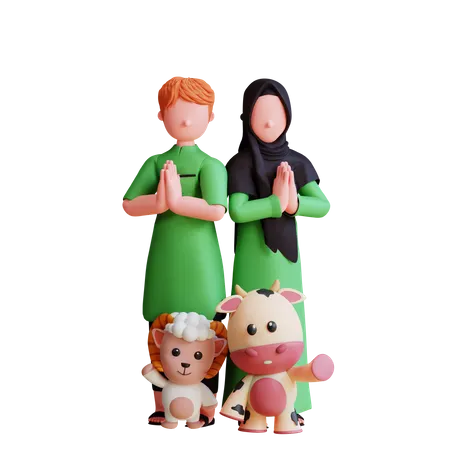 Muslim Family Praying  3D Illustration