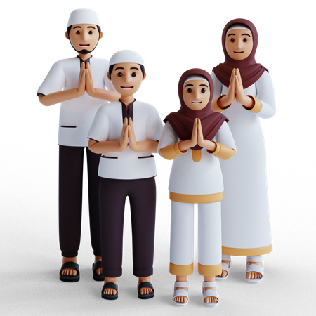 Muslim family praying  3D Illustration