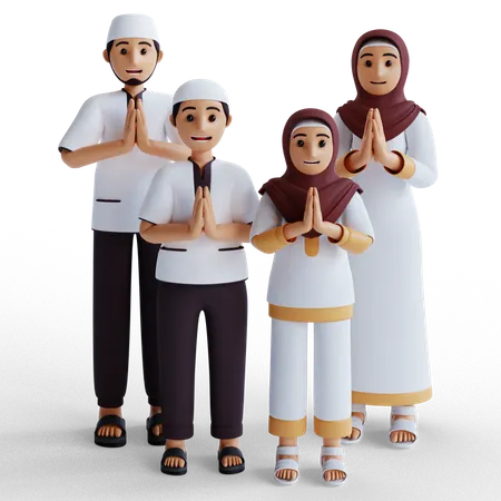 Muslim family praying  3D Illustration