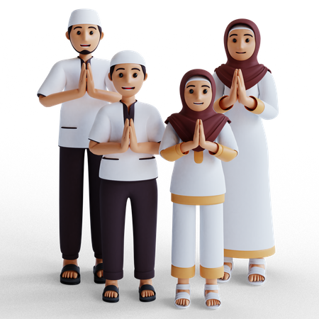Muslim family praying 3D Illustration