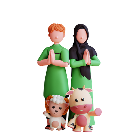 Muslim Family Praying 3D Illustration