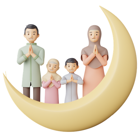 Muslim Family praying together  3D Illustration