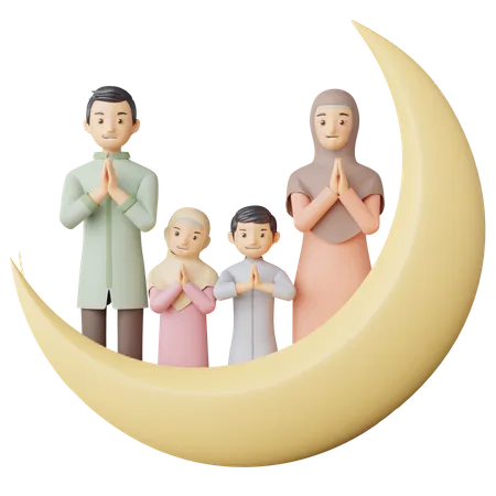 Muslim Family praying together  3D Illustration