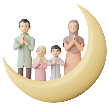Muslim Family praying together 3D Illustration
