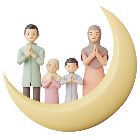 Muslim Family praying together 3D Illustration
