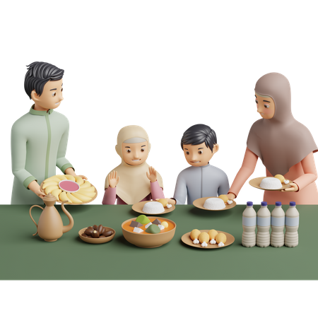 Muslim Family preparing meal  3D Icon