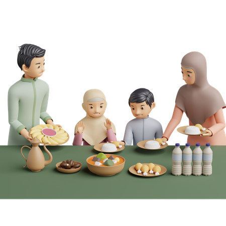 Muslim Family preparing meal  3D Illustration