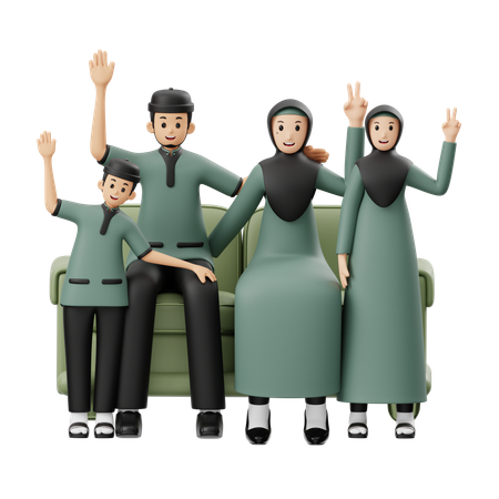 Muslim Family Taking Family Photos On Eid Al Fitr  3D Illustration