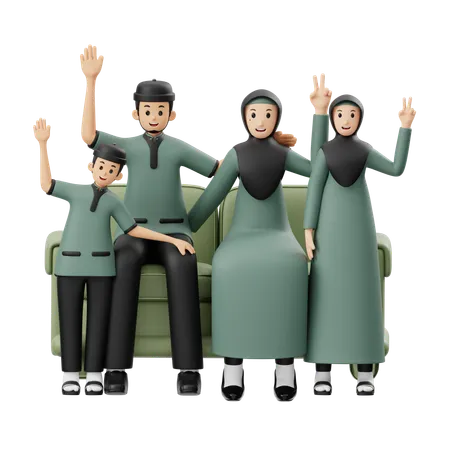 Muslim Family Taking Family Photos On Eid Al Fitr  3D Illustration