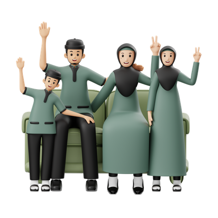 Muslim Family Taking Family Photos On Eid Al Fitr  3D Illustration