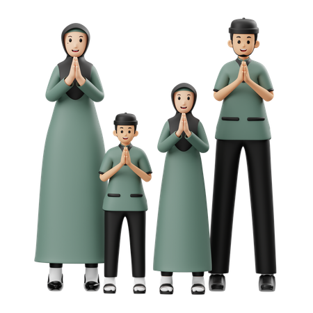 Muslim Family Wishes Eid Al Fitr  3D Illustration