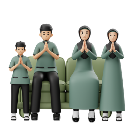 Muslim Family Wishes Eid Al Fitr While Sitting  3D Illustration