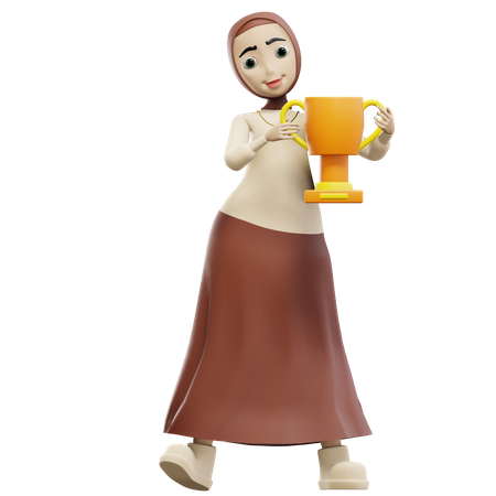 Muslim female holding trophy  3D Illustration