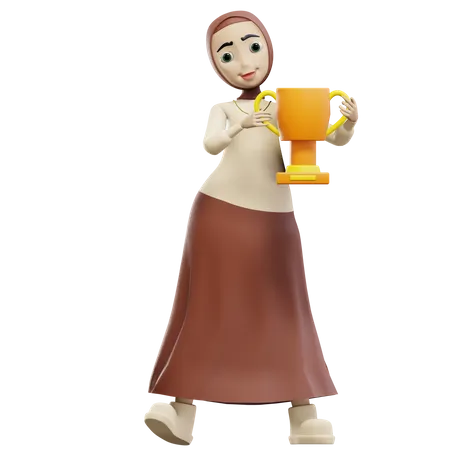 Muslim female holding trophy  3D Illustration