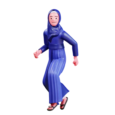 Muslim Female jumping in air  3D Illustration